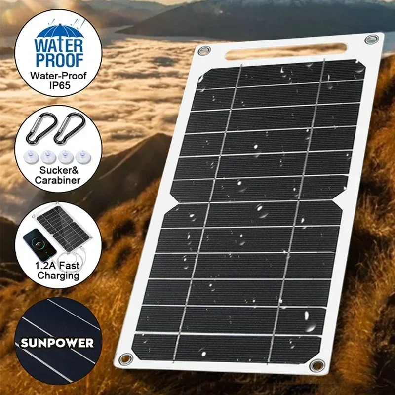 Portable 25-35W Solar Panel. Waterproof, for outdoor hiking/camping. USB mobile phone charging bank & battery charger.