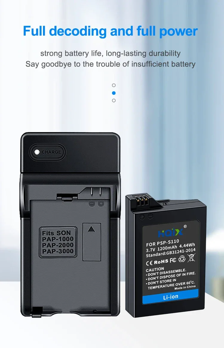 HQIX for Sony PSP-2000 2001 2002 2003 2004 2005 2006 2007 2008 3000 3001 3002 3003 3004 Game Console PSP-S110 Charger Battery