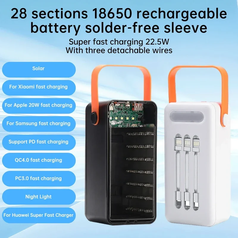 28 Solar 18650 Flat Head Battery Power Bank Welding Free Kit 22.5W Fast Charging Mobile Power Kit Easy Assembly