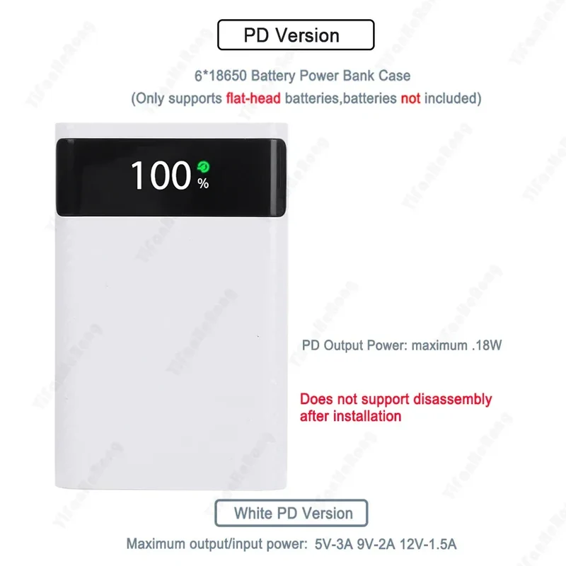 18650 Battery Power Bank Box 22.5W Fast Charging LCD Display 20000Mah Power Board For 6X18650 Battery Powerbank Case