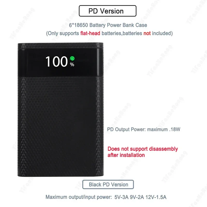 18650 Battery Power Bank Box 22.5W Fast Charging LCD Display 20000Mah Power Board For 6X18650 Battery Powerbank Case