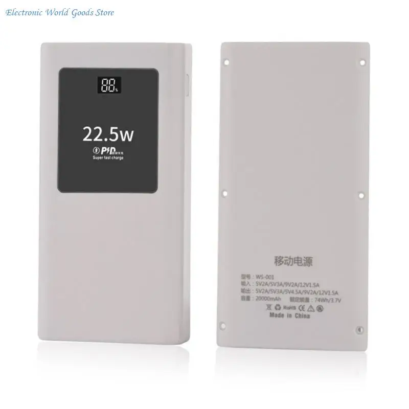 PowerBanks Casing Kit 20000mAh Mobile Chargers Builts in Cable PD22.5W Quick Charging LCD Display Shell