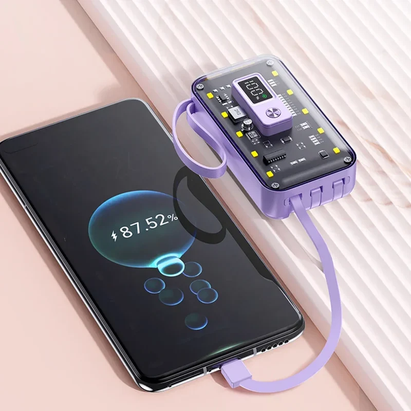 Transparent Mini Power Bank Kit Portable Fast Charging For21700 DIY Kit And Has Future Shape Is violet Battery not Included