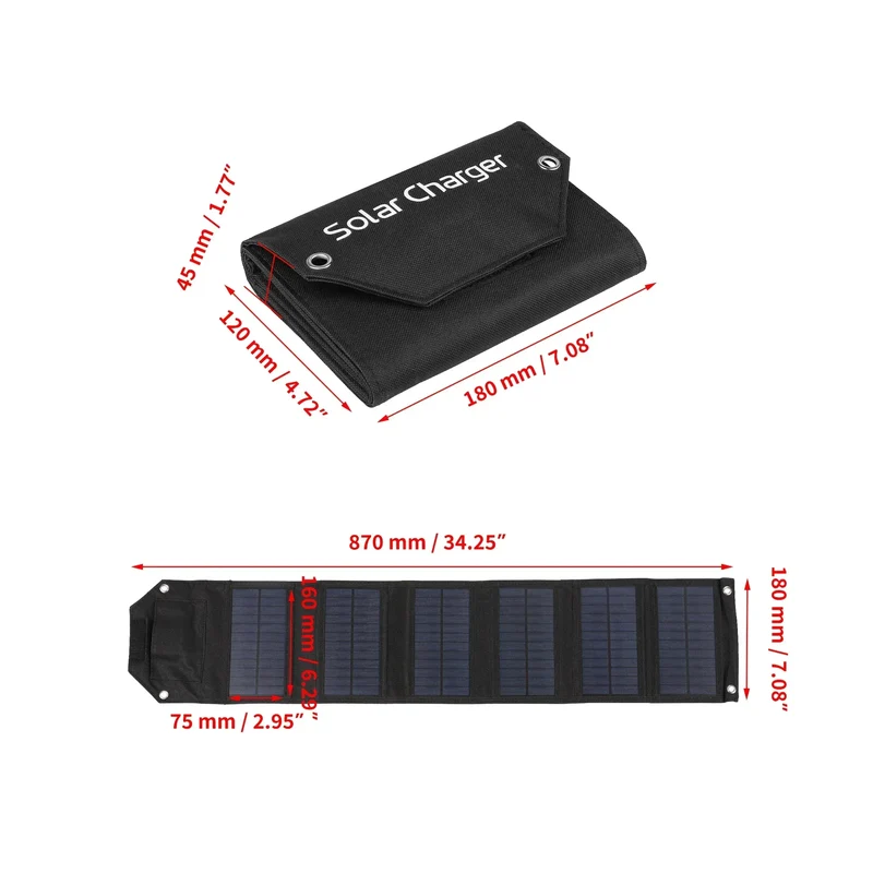 60W-100W Solar Panel 4/5/6 Fold Portable Power Supply Outdoor Emergency USB Mobile Phone Charging with 3 USB Output Cable