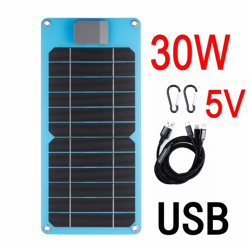 Solar Panel 20W-100W USB Type-C Waterproof Outdoor Hiking Camping Portable Battery Mobile Phone Charging Bank Charging Panel 5V
