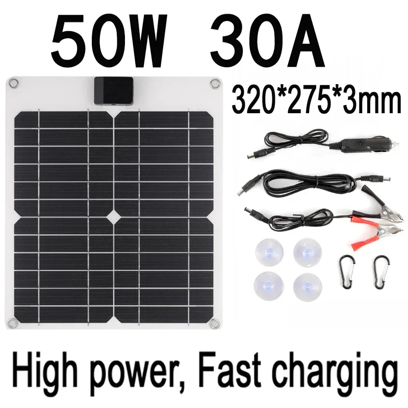 Solar Panel 20W-100W USB Type-C Waterproof Outdoor Hiking Camping Portable Battery Mobile Phone Charging Bank Charging Panel 5V