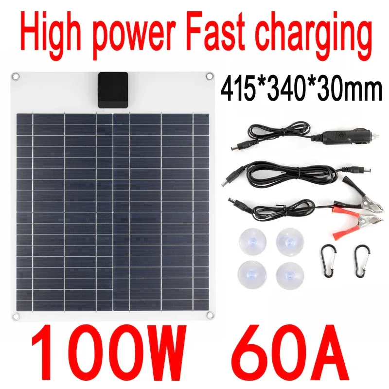 Solar Panel 20W-100W USB Type-C Waterproof Outdoor Hiking Camping Portable Battery Mobile Phone Charging Bank Charging Panel 5V