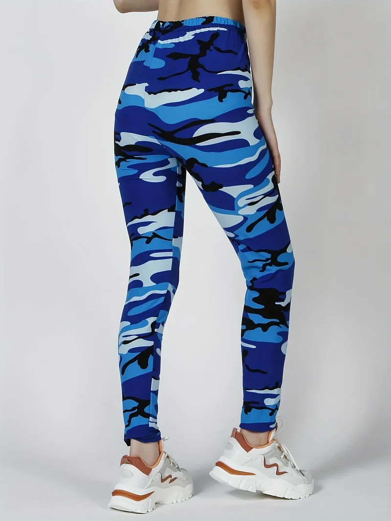 Camouflage Gray-Green Women's Casual Leggings, Cropped Length