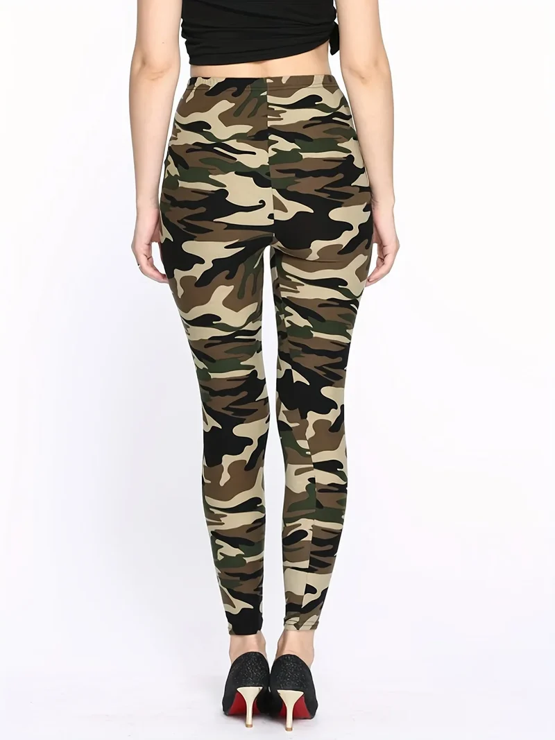 Camouflage Gray-Green Women's Casual Leggings, Cropped Length