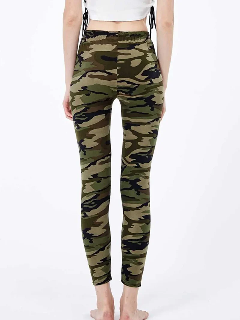 Camouflage Gray-Green Women's Casual Leggings, Cropped Length
