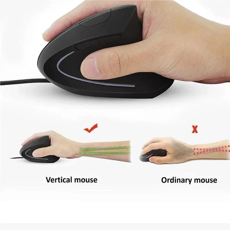 Ergonomic Vertical Wired Mouse Rechargeable Optical USB Computer Mice 1600DPI Gaming Healthy Mice