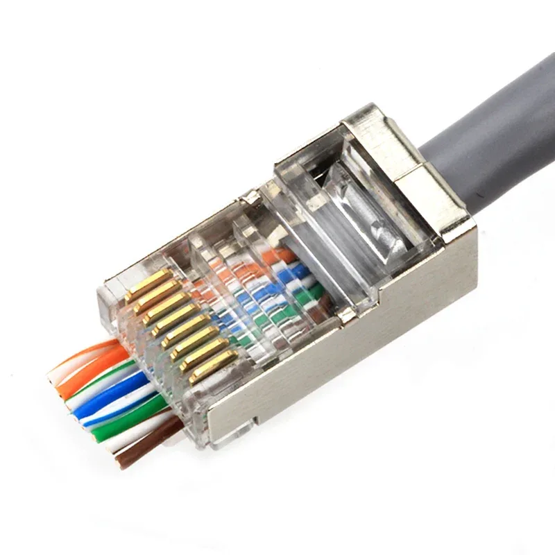OULLX 6U RJ45 Connector Cat6 Jack FTP Gold Plated Pass Through Ethernet Cables Network RJ-45 Plug Cat5 Cat5e STP Shielded