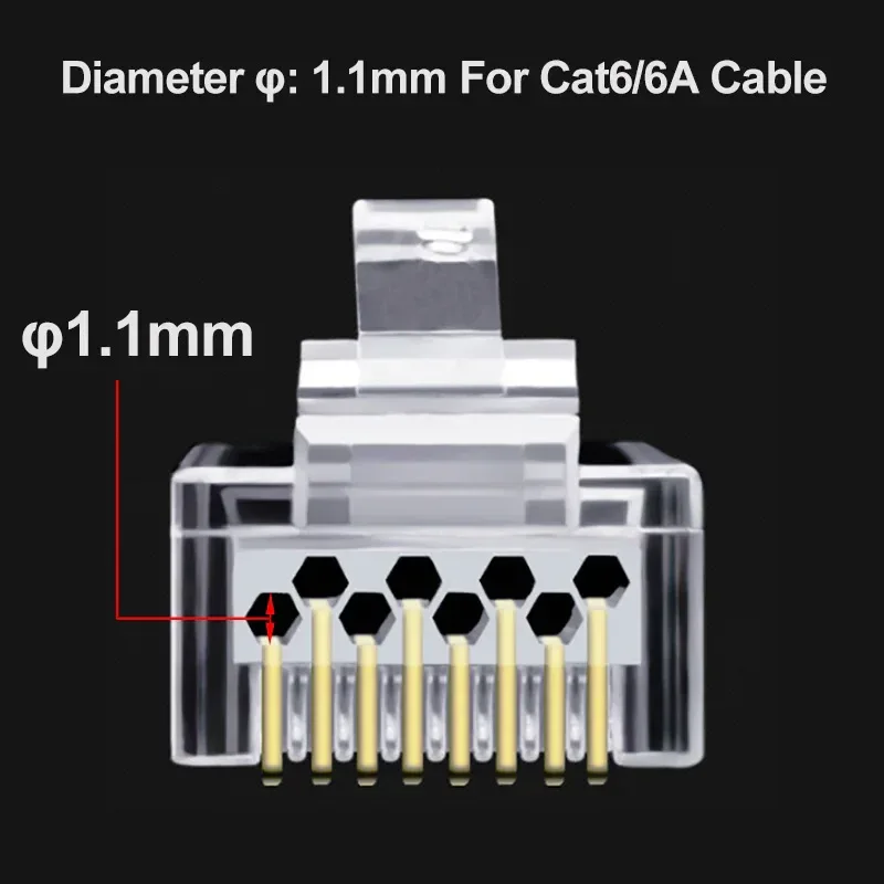 OULLX 6U RJ45 Connector Cat6 Jack FTP Gold Plated Pass Through Ethernet Cables Network RJ-45 Plug Cat5 Cat5e STP Shielded