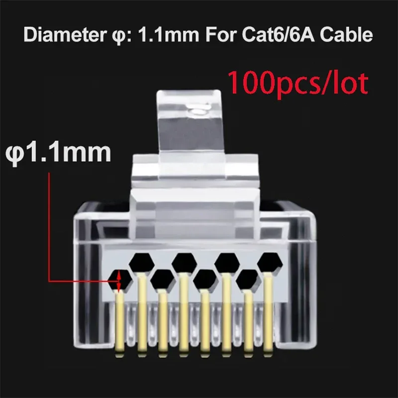 OULLX 6U RJ45 Connector Cat6 Jack FTP Gold Plated Pass Through Ethernet Cables Network RJ-45 Plug Cat5 Cat5e STP Shielded