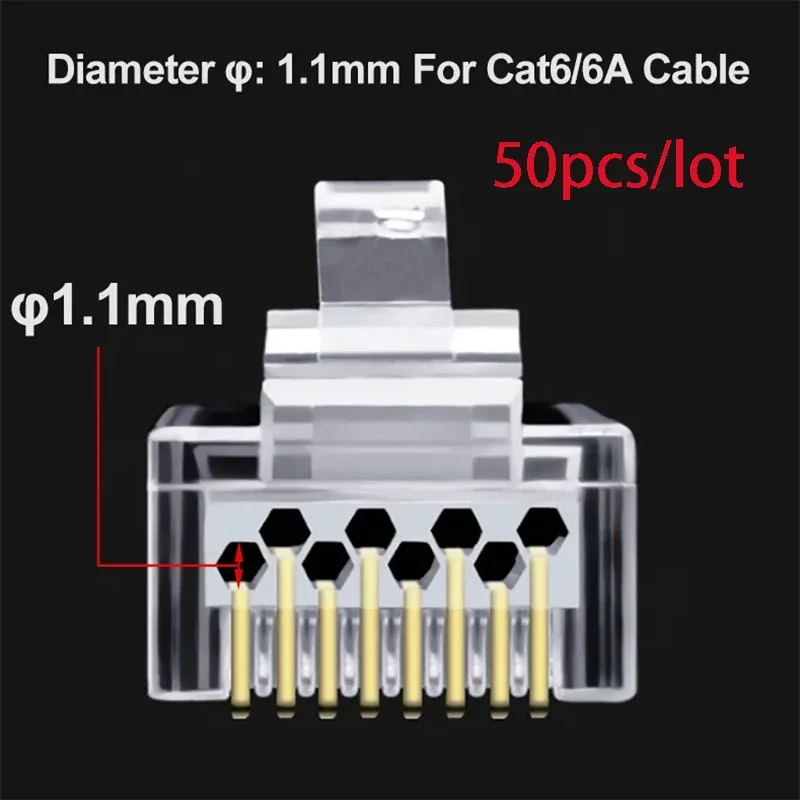 OULLX 6U RJ45 Connector Cat6 Jack FTP Gold Plated Pass Through Ethernet Cables Network RJ-45 Plug Cat5 Cat5e STP Shielded