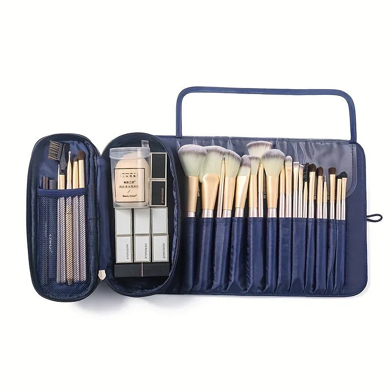 Large Capacity Makeup Brush Organizer Bag - Multi-Functional Korean Style Portable Cosmetic Pouch for Students
