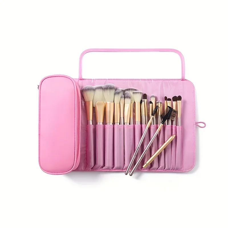 Large Capacity Makeup Brush Organizer Bag - Multi-Functional Korean Style Portable Cosmetic Pouch for Students
