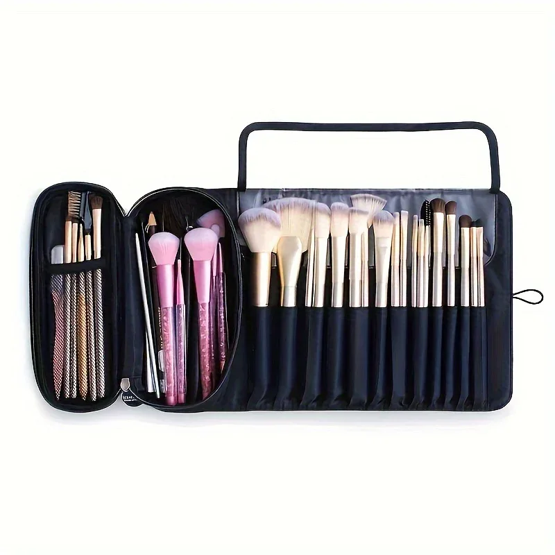 Large Capacity Makeup Brush Organizer Bag - Multi-Functional Korean Style Portable Cosmetic Pouch for Students