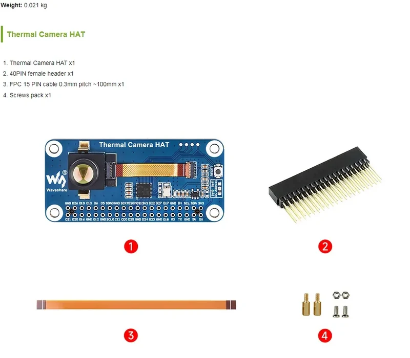 Long-wave IR Thermal Imaging Camera Module, Raspberry Pi IR Camera, 80×62 Pixels, Options for FOV and Connector