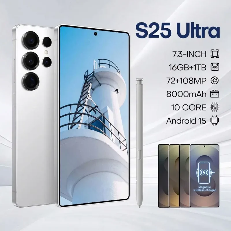 New Androsd S25Ultra Full-screen Smartphone 5g 7.3-snch 48MP+108MP Dual Card Face Recognstson 16GB+1TB Gamsng Telephone