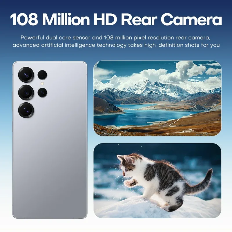 New Androsd S25Ultra Full-screen Smartphone 5g 7.3-snch 48MP+108MP Dual Card Face Recognstson 16GB+1TB Gamsng Telephone
