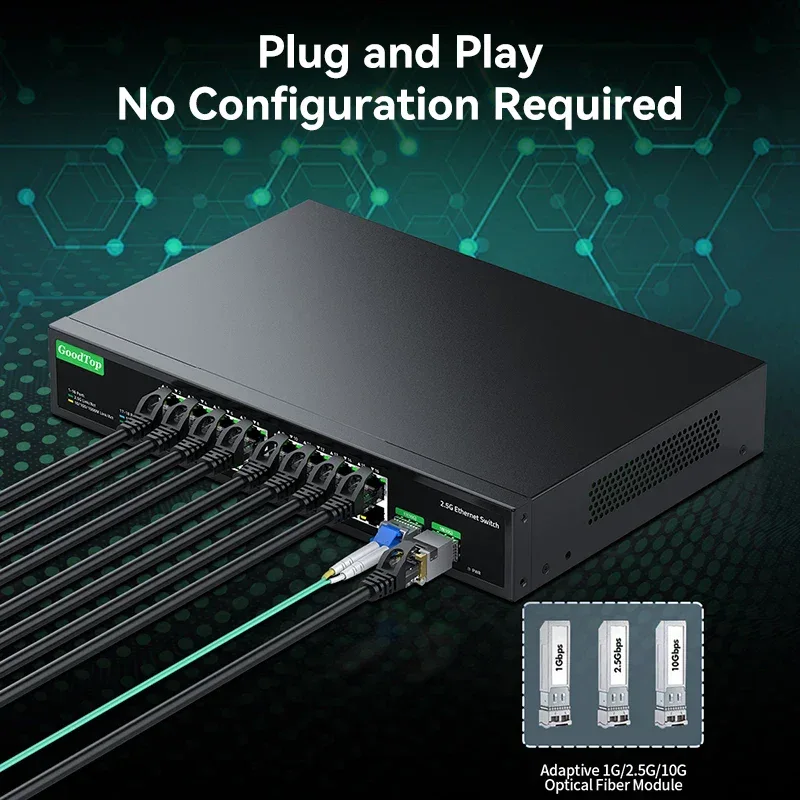 GoodTop 16 Port 2.5G Ethernet Switch with 2 Port 10G SFP+ Network Switch 120G Bandwidth Unmanaged Networking Home Lab Switch