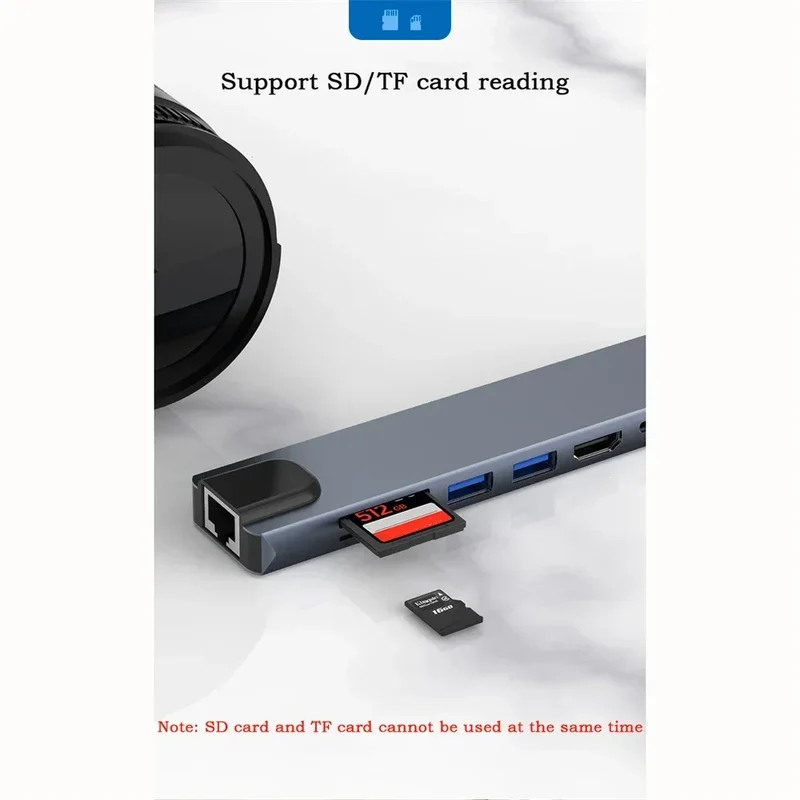 8 In 1 USB C Hub with RJ45 SD/TF Card Reader Type C 3.1 To 4K HD Adapter PD Fast Charge for MacBook Notebook Laptop Computer