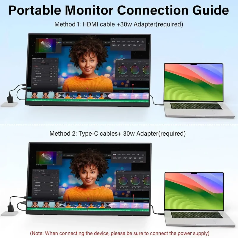 23.8inch Portable Monitor 100HZ 100% SRGB IPS USB-C HDMI Large Work Switch Home Gaming Second Monitor Adjustable Stand Laptops