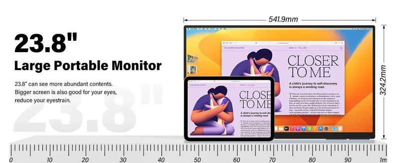 23.8inch Portable Monitor 100HZ 100% SRGB IPS USB-C HDMI Large Work Switch Home Gaming Second Monitor Adjustable Stand Laptops