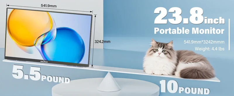 23.8inch Portable Monitor 100HZ 100% SRGB IPS USB-C HDMI Large Work Switch Home Gaming Second Monitor Adjustable Stand Laptops