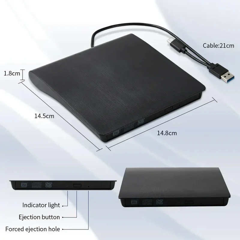 DVD Recorder Portable USB 3.0 Ultra-thin External DVD RW CD Writer Drive Reader Player Optical Drives For Laptop PC DVD Burner
