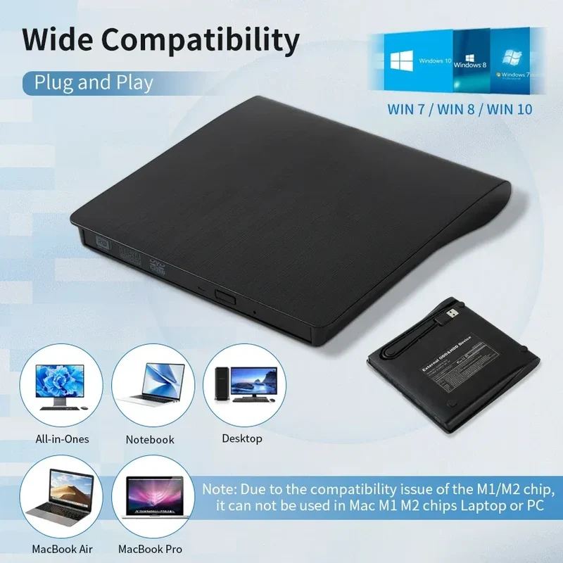 DVD Recorder Portable USB 3.0 Ultra-thin External DVD RW CD Writer Drive Reader Player Optical Drives For Laptop PC DVD Burner