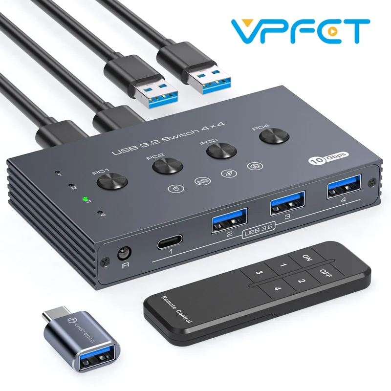 USB 3.2 Switcher KVM Switch Shared Controller Adapter 10Gbps Rate Support Fit Computer Laptop Mouse Keyboard Share 4 USB Ports