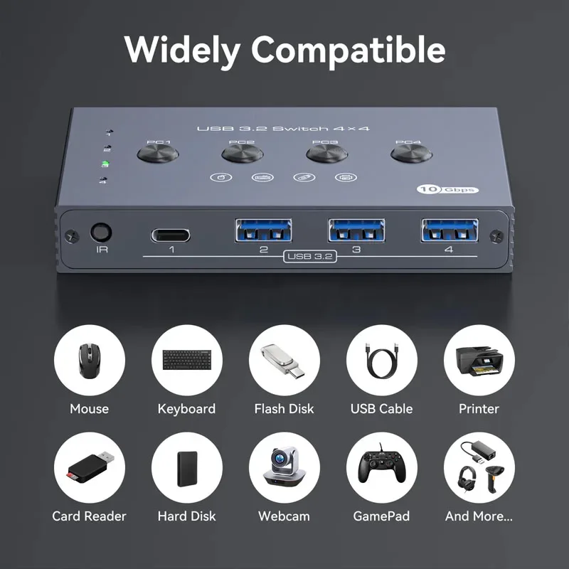USB 3.2 Switcher KVM Switch Shared Controller Adapter 10Gbps Rate Support Fit Computer Laptop Mouse Keyboard Share 4 USB Ports