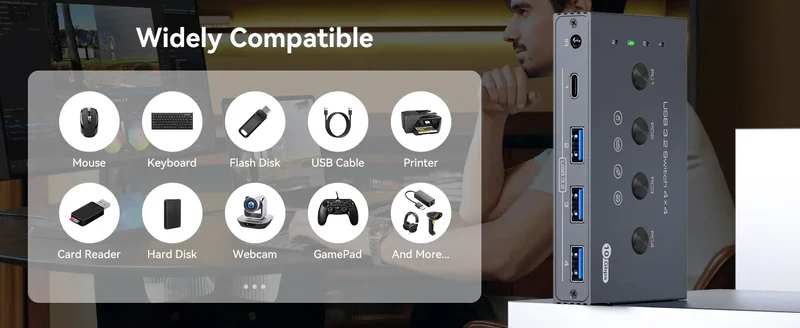 USB 3.2 Switcher KVM Switch Shared Controller Adapter 10Gbps Rate Support Fit Computer Laptop Mouse Keyboard Share 4 USB Ports
