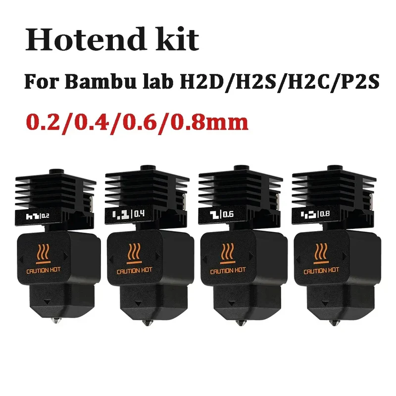 New High Quality H2D H2S H2C Hotend Kit with 0.2/0.4/0.6/0.8mm Hardened steel Nozzle Replace Hotend Kit For Bambu H2D A1/A1mini