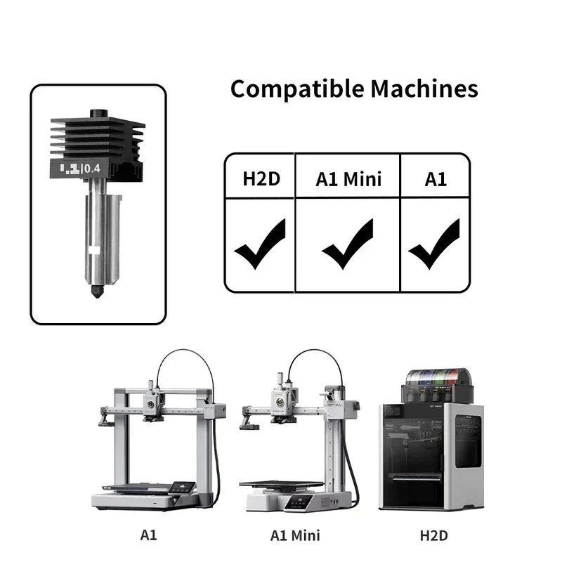 New High Quality H2D H2S H2C Hotend Kit with 0.2/0.4/0.6/0.8mm Hardened steel Nozzle Replace Hotend Kit For Bambu H2D A1/A1mini