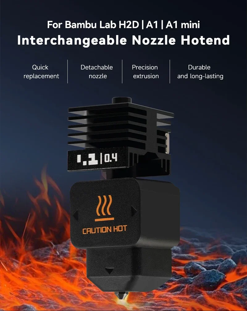 New High Quality H2D H2S H2C Hotend Kit with 0.2/0.4/0.6/0.8mm Hardened steel Nozzle Replace Hotend Kit For Bambu H2D A1/A1mini