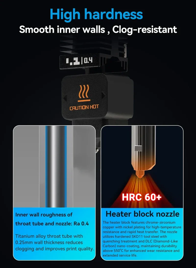 New High Quality H2D H2S H2C Hotend Kit with 0.2/0.4/0.6/0.8mm Hardened steel Nozzle Replace Hotend Kit For Bambu H2D A1/A1mini