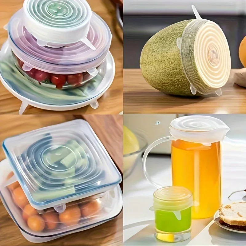 6pcs Reusable Silicone Lid Lids Compatible for Bowls, Plates, Pots & Pans - Multi-Size Dishwasher & Fridge Safe Food Storage Covers, Durable -Fit Lid Fits Most Containers