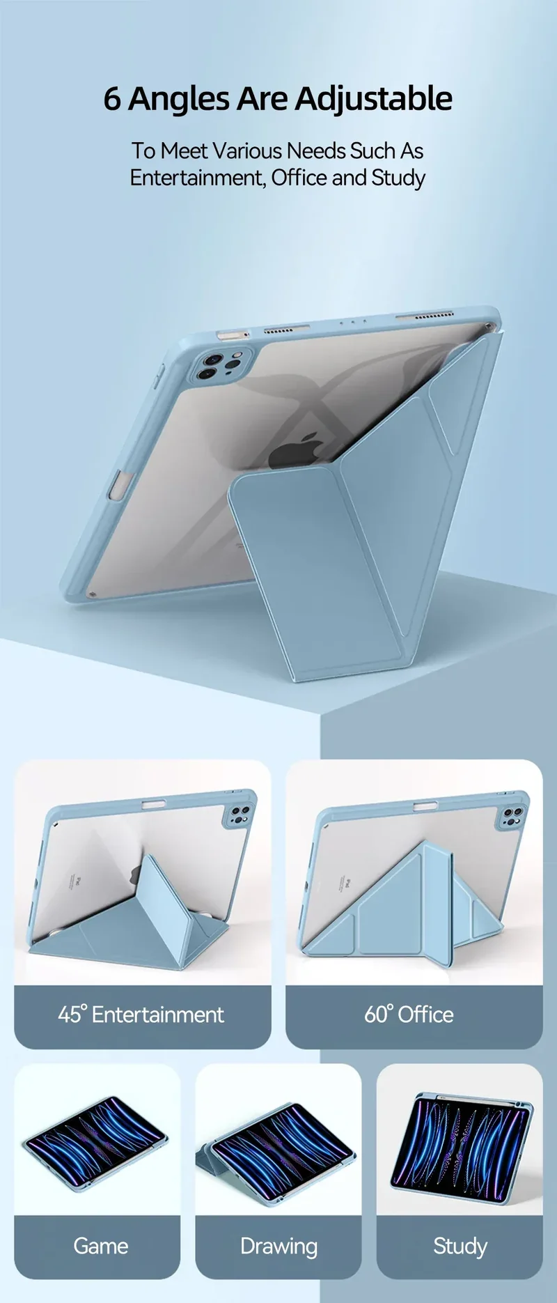 For iPad Case 2024 Air 11 13 M2 Pro 11 13 for 10 Gen Pro 10.5 10.2 9th 8th 6th 5th 9.7 Mini 6 Acrylic Smart Case with Pen Holder