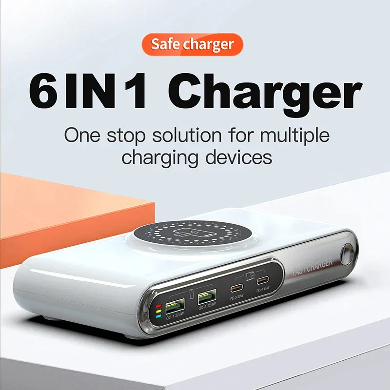 New 72W Multifunction Charger Wireless Charger 4-Port PD+QC USB Type-C Quick Charger Home Travel Office Convenient For Phone