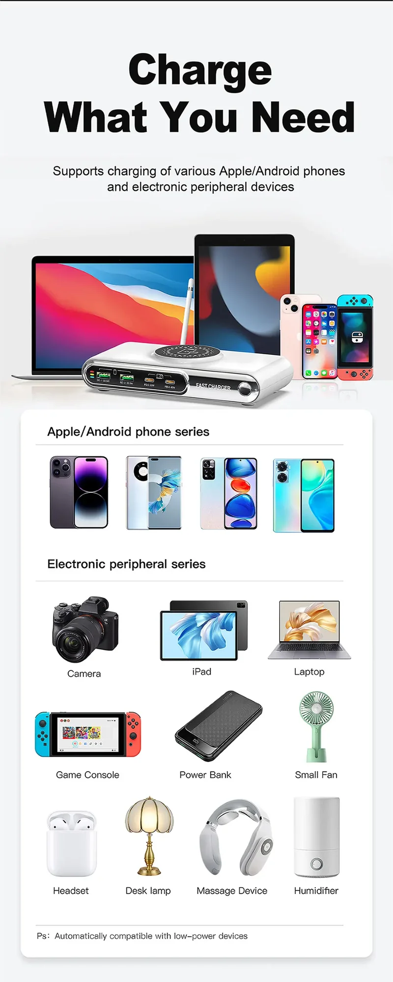 New 72W Multifunction Charger Wireless Charger 4-Port PD+QC USB Type-C Quick Charger Home Travel Office Convenient For Phone