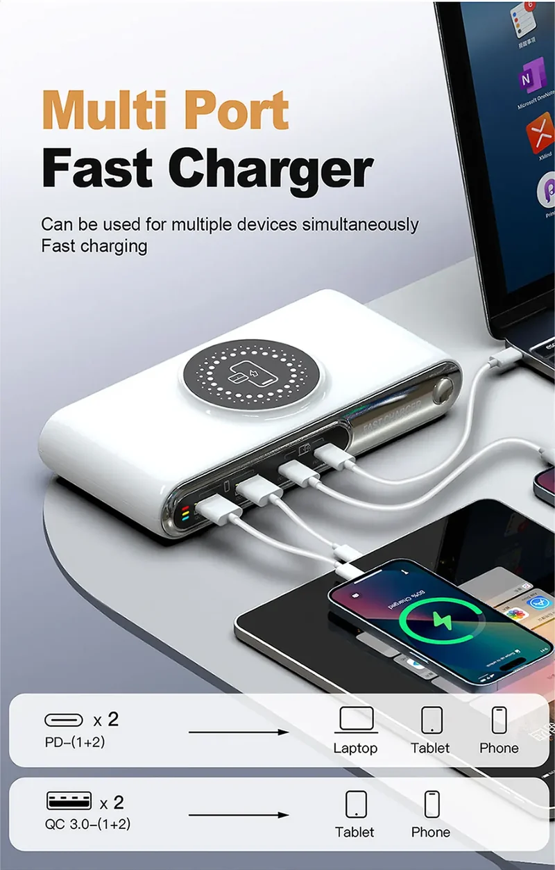 New 72W Multifunction Charger Wireless Charger 4-Port PD+QC USB Type-C Quick Charger Home Travel Office Convenient For Phone