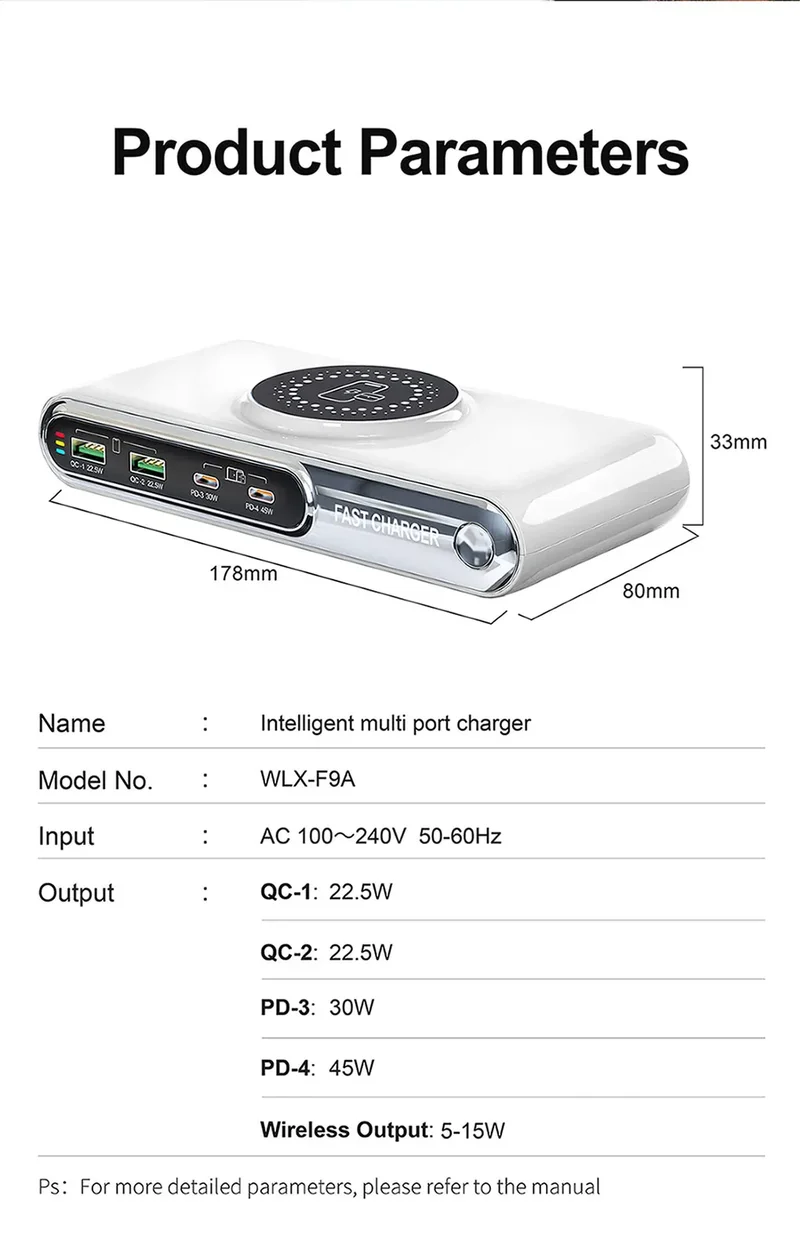 New 72W Multifunction Charger Wireless Charger 4-Port PD+QC USB Type-C Quick Charger Home Travel Office Convenient For Phone