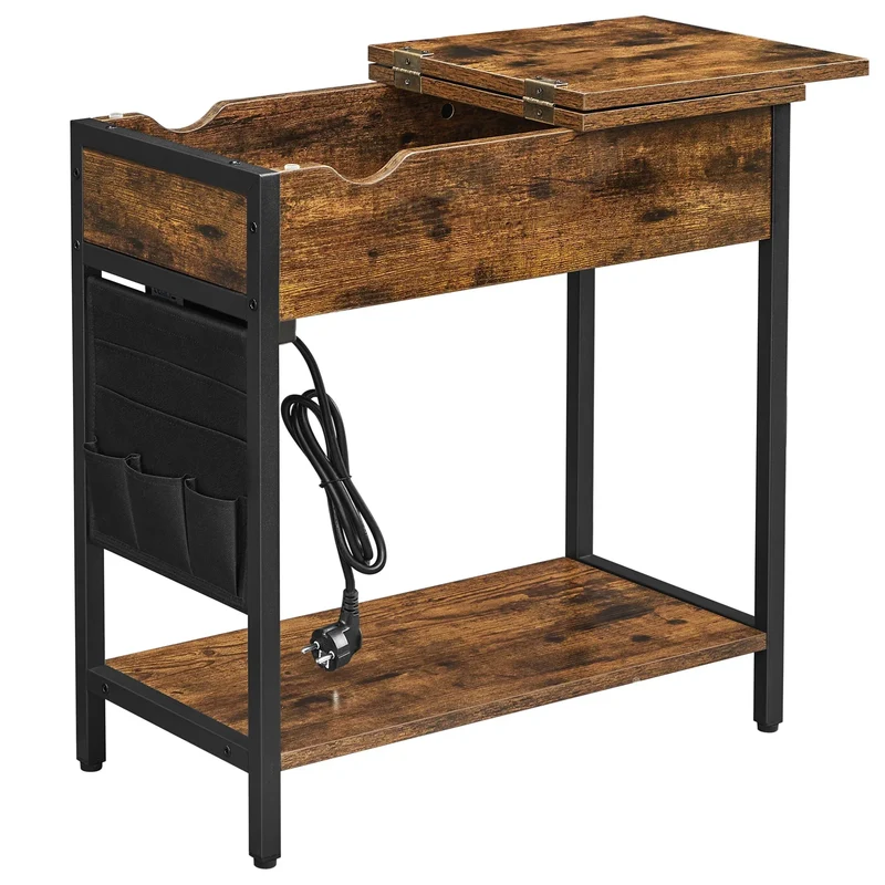VASAGLE side table (1-St) sockets and USB ports, folding tabletop