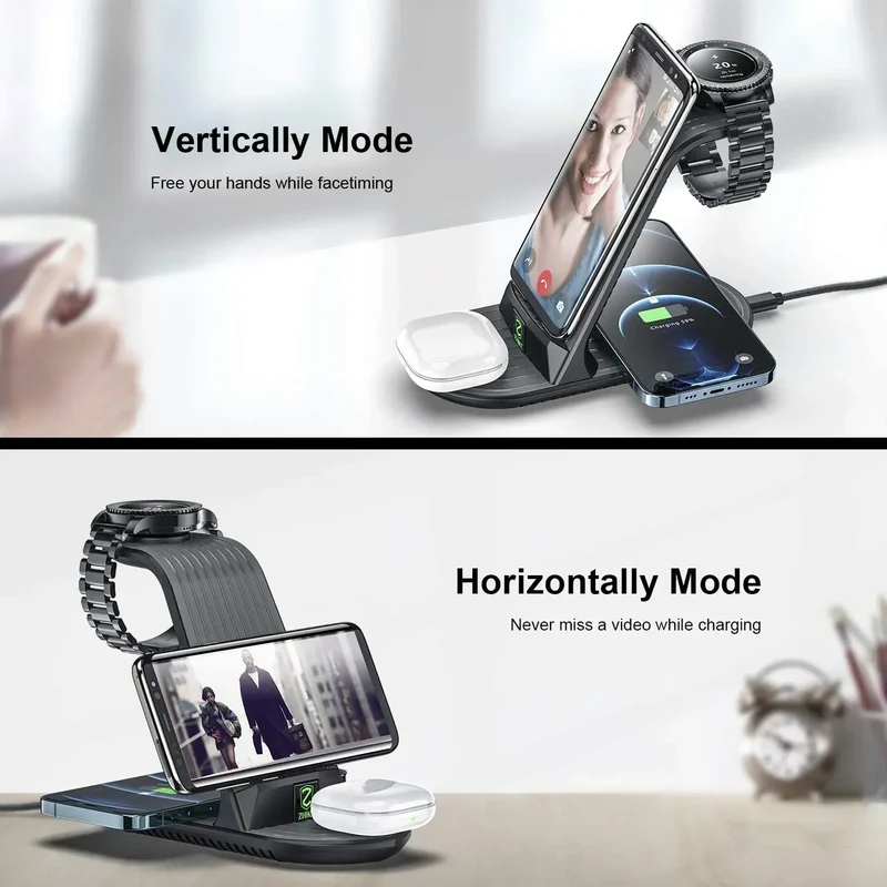 Wireless Charger, ZHIKE 4 in 1 20W Wireless Charging Station Compatible with Galaxy Phone/Watch/Buds.