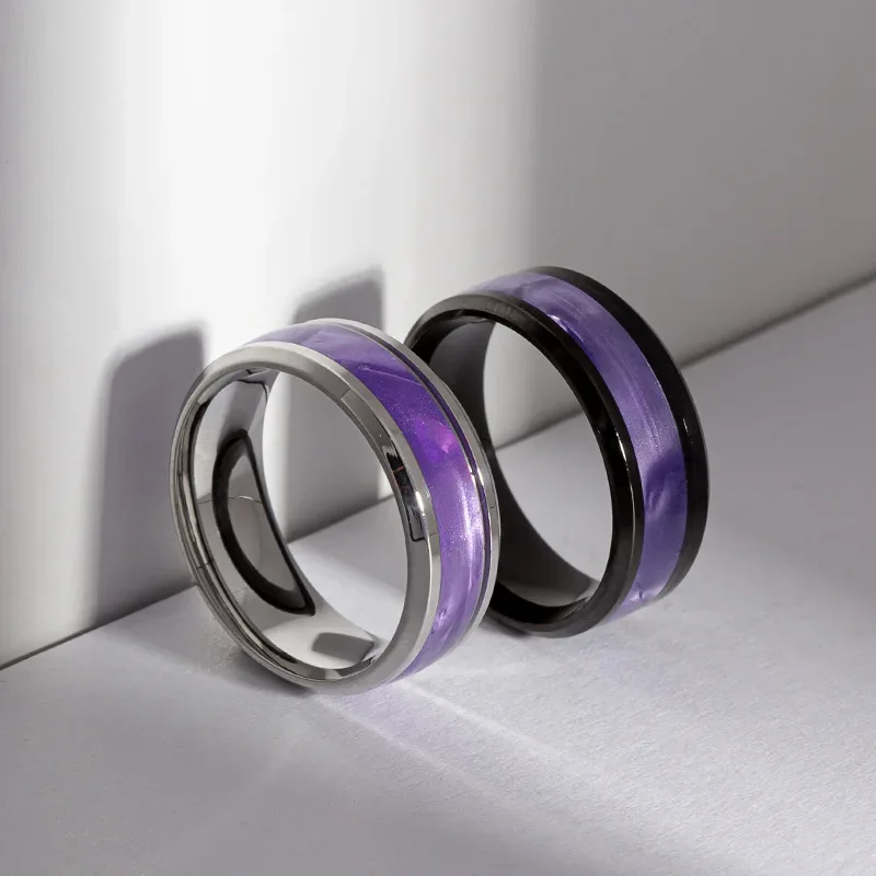 Elegant Purple Titanium Steel Couple Rings Fashion Jewelry for Women Men Valentine's Day Gift Sizes 6-13