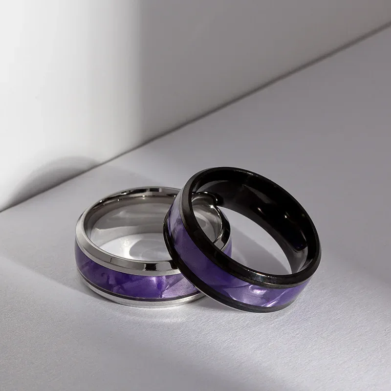 Elegant Purple Titanium Steel Couple Rings Fashion Jewelry for Women Men Valentine's Day Gift Sizes 6-13