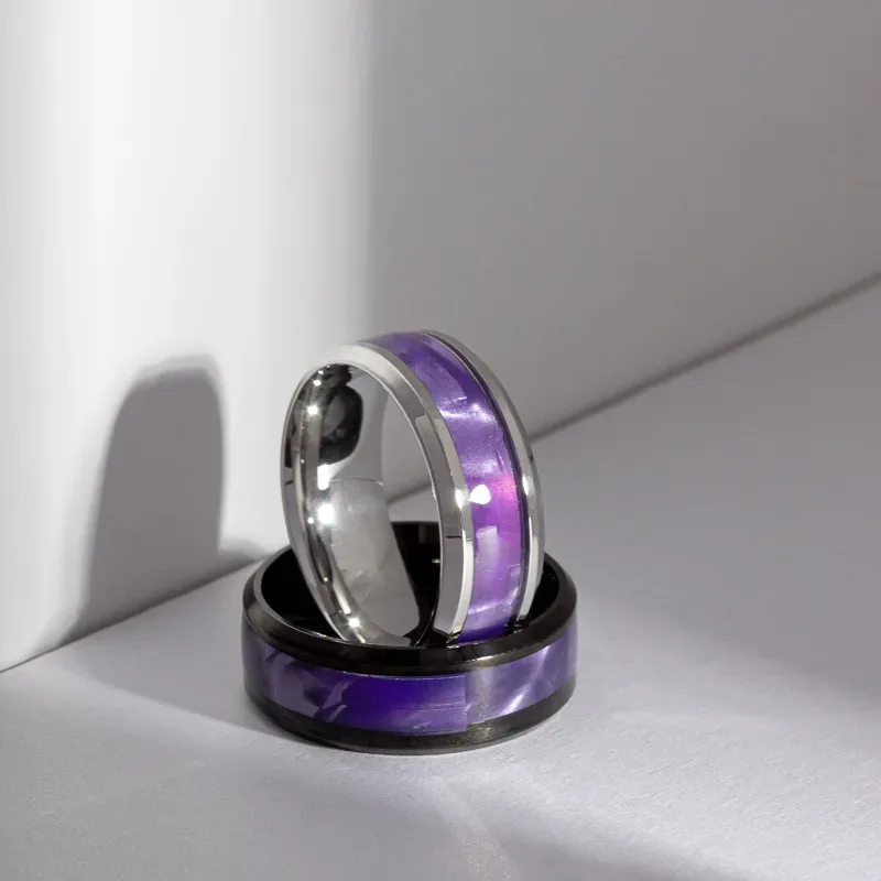 Elegant Purple Titanium Steel Couple Rings Fashion Jewelry for Women Men Valentine's Day Gift Sizes 6-13